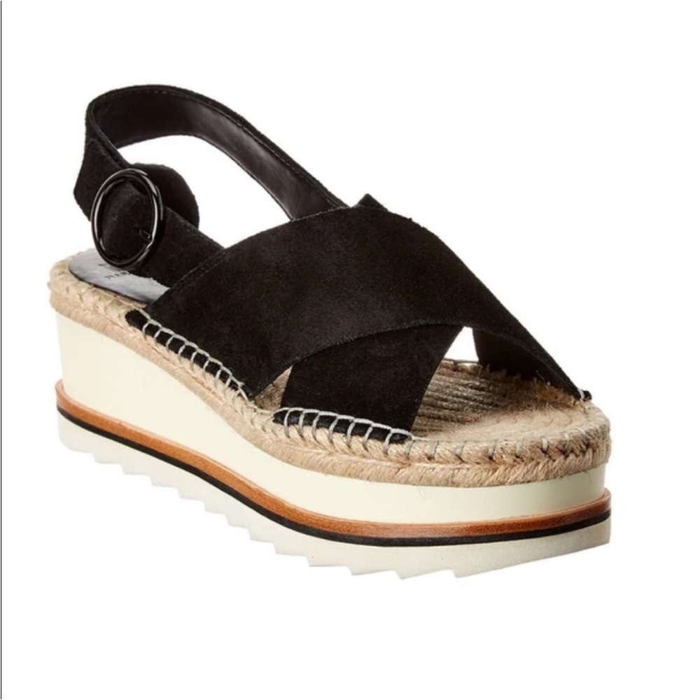 Marc Fisher Glenna suede platform sandals 7 1/2 black espadrille cute wedge